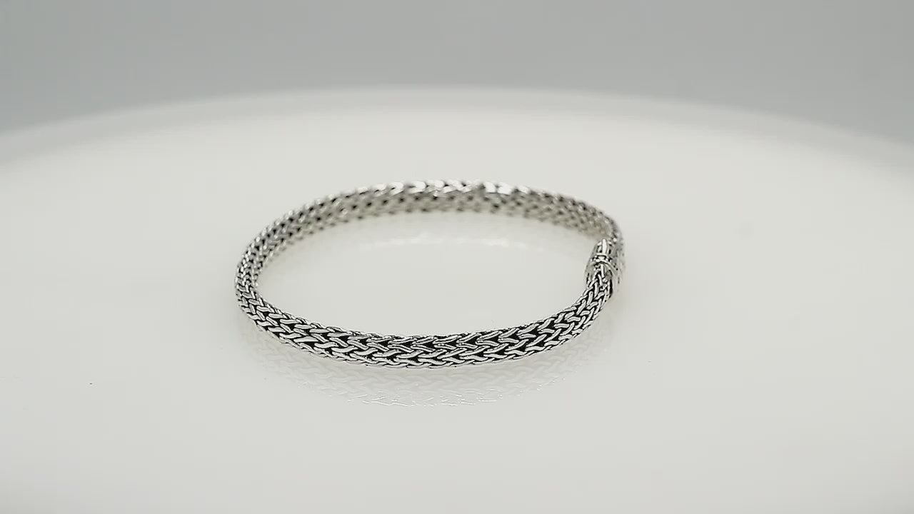 Wholesale sterling silver woven chain bracelet with decorative clasp handcrafted in Bali