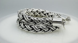 Wholesale 15MM sterling silver woven chain with hook clasp, handcrafted Balinese design.