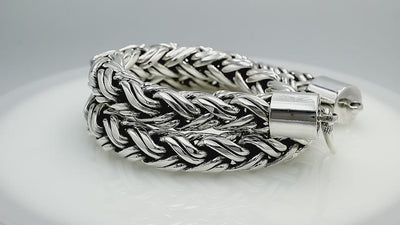 Wholesale 15MM sterling silver woven chain with hook clasp, handcrafted Balinese design.