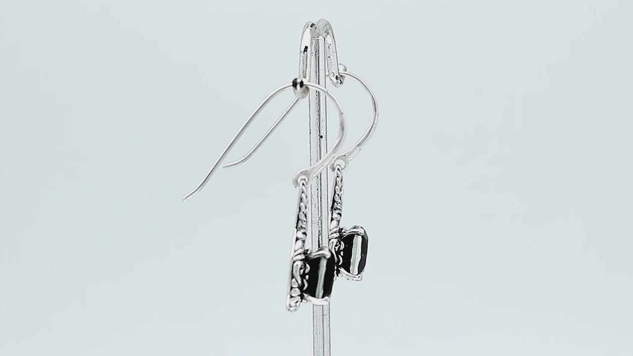 Sterling silver Green Quartz round drop earrings with handcrafted Balinese detailing