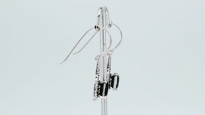 Sterling silver Green Quartz round drop earrings with handcrafted Balinese detailing