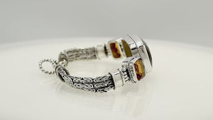 Wholesale Sterling Silver Bracelet With Smoky Quartz And Citrine Quartz Faceted Center Design