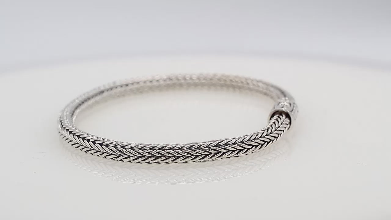 Sterling silver wheat chain bracelet with dotted clasp and oxidized Balinese finish