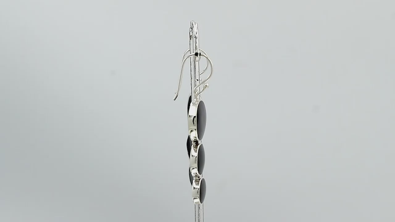 Wholesale sterling silver earrings with triple round black shell inlays, handcrafted in Bali