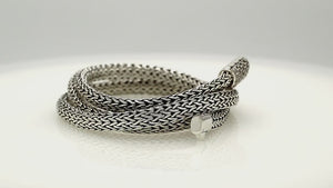 Wholesale sterling silver woven chain necklace with amethyst quartz accent, handcrafted in Bali