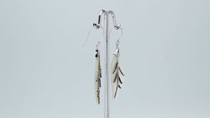 Sterling silver mother of pearl carved leaf earrings pair with polished finish