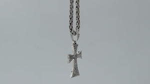 Wholesale sterling silver cross pendant with textured patterns and oxidized finish, handcrafted Bali artisan jewelry for bulk buyers.