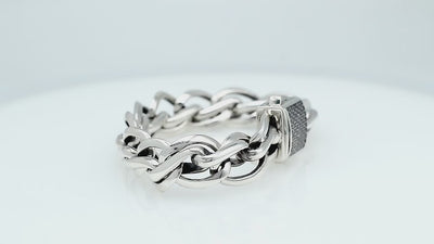 Wholesale sterling silver heavy chain bracelet featuring a square Black Cubic Zirconia accent, polished finish, and push-clasp closure designed for high-volume, consistent bulk inventory.