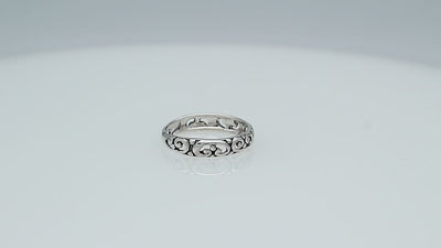 Wholesale sterling silver filigree band ring with Balinese scroll openwork design, handcrafted artisan jewelry from Bali.