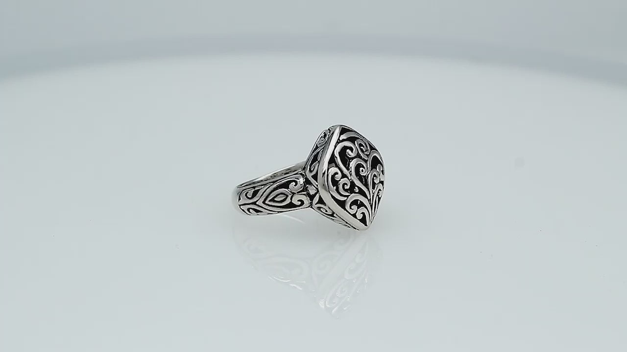 Sterling Silver Square Shape Balinese Designer Statement Ring With Oxidized Finish For Wholesale