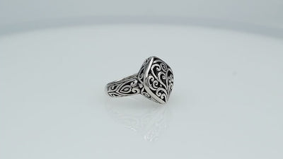 Sterling Silver Square Shape Balinese Designer Statement Ring With Oxidized Finish For Wholesale
