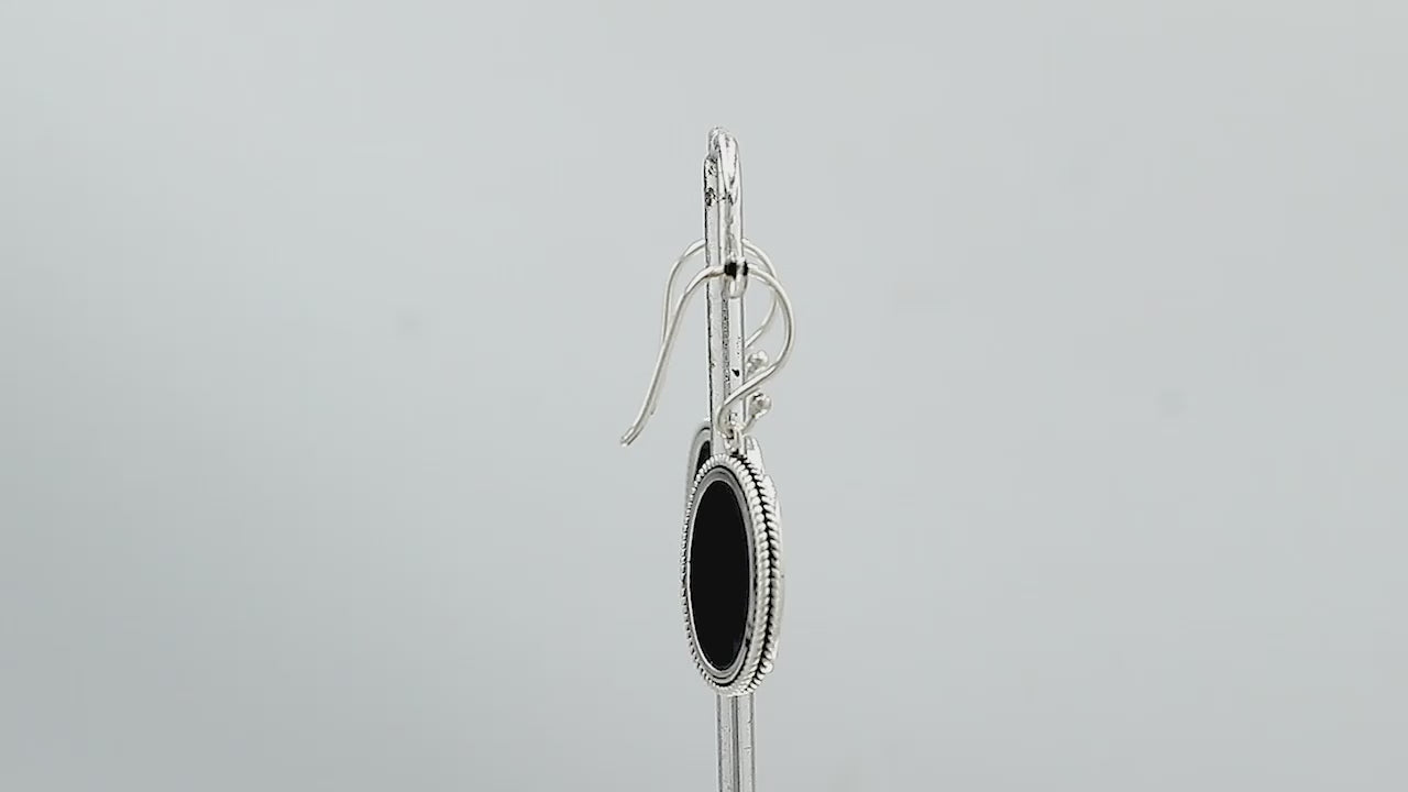 Wholesale Sterling Silver Oval Earrings With Black Shell And Rope Border