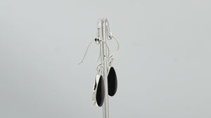 Wholesale Sterling Silver Black Shell pear drop earrings with sleek polished setting and earwire lock handcrafted in Bali.