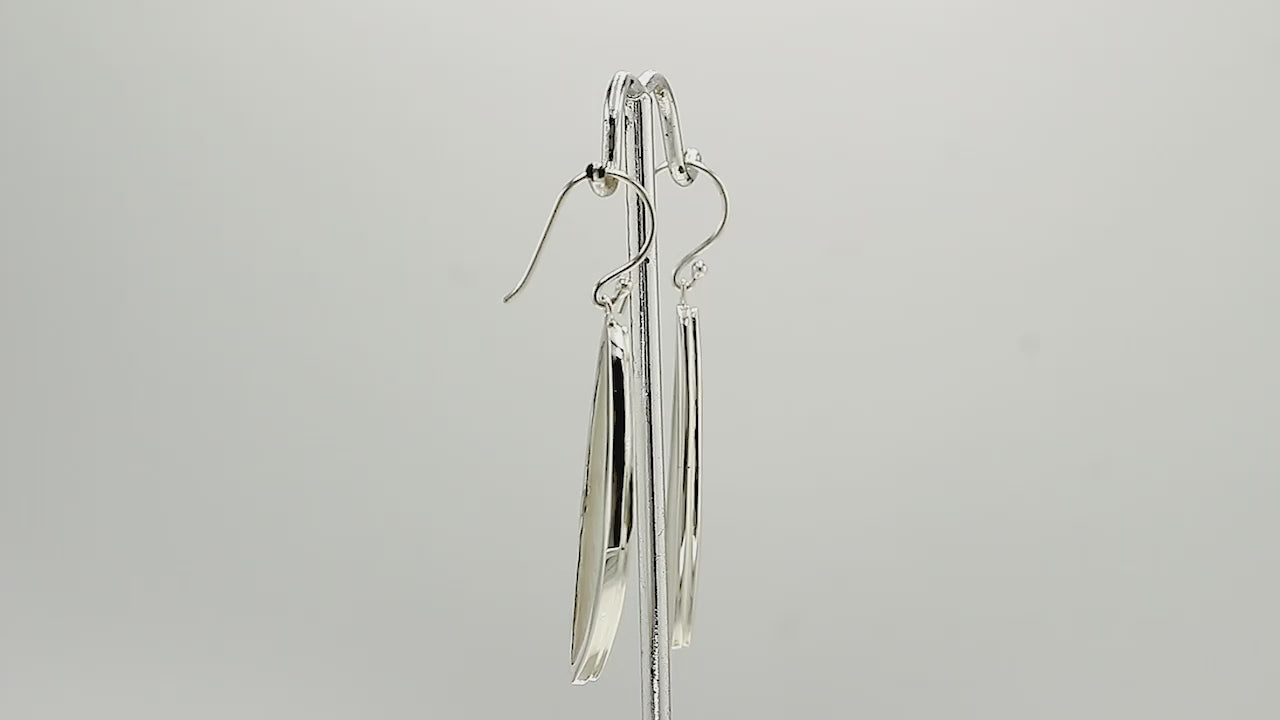 Sterling Silver Mother Of Pearl Asymmetric Long Panel Earrings With Polished Finish