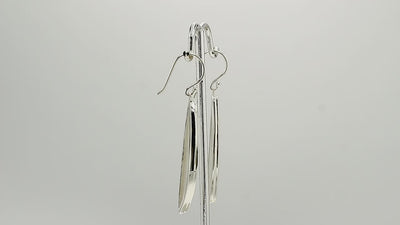 Sterling Silver Mother Of Pearl Asymmetric Long Panel Earrings With Polished Finish