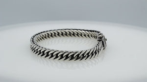 Sterling silver curb chain bracelet with textured box clasp handcrafted in Bali