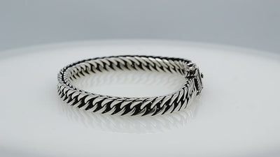 Sterling silver curb chain bracelet with textured box clasp handcrafted in Bali