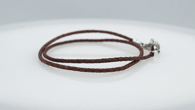 Wholesale brown braided leather necklace cord with sterling silver clasp, handcrafted in Bali