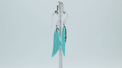 Sterling silver turquoise shell leaf drop earrings with layered shell and polished finish
