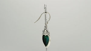 "Wholesale sterling silver heart earrings with abalone shell inlay and pearl accents, handcrafted Bali design for bulk jewelry collections"