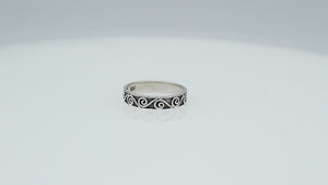 Wholesale sterling silver spiral band ring with Balinese scroll design, handcrafted artisan jewelry from Bali.