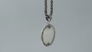 Sterling silver wholesale pendant with round mother of pearl gemstone, floral border design, handcrafted Bali jewelry