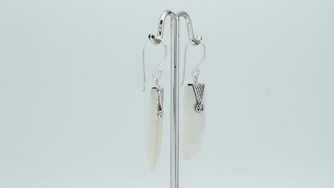 Artisan Mother Of Pearl silver earrings with scroll detail