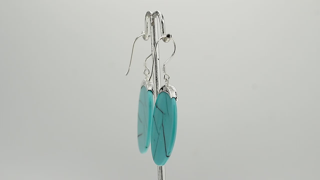 “Wholesale sterling silver oval earrings with Turquoise, handcrafted Bali beadwork 925 silver jewelry for bulk orders”