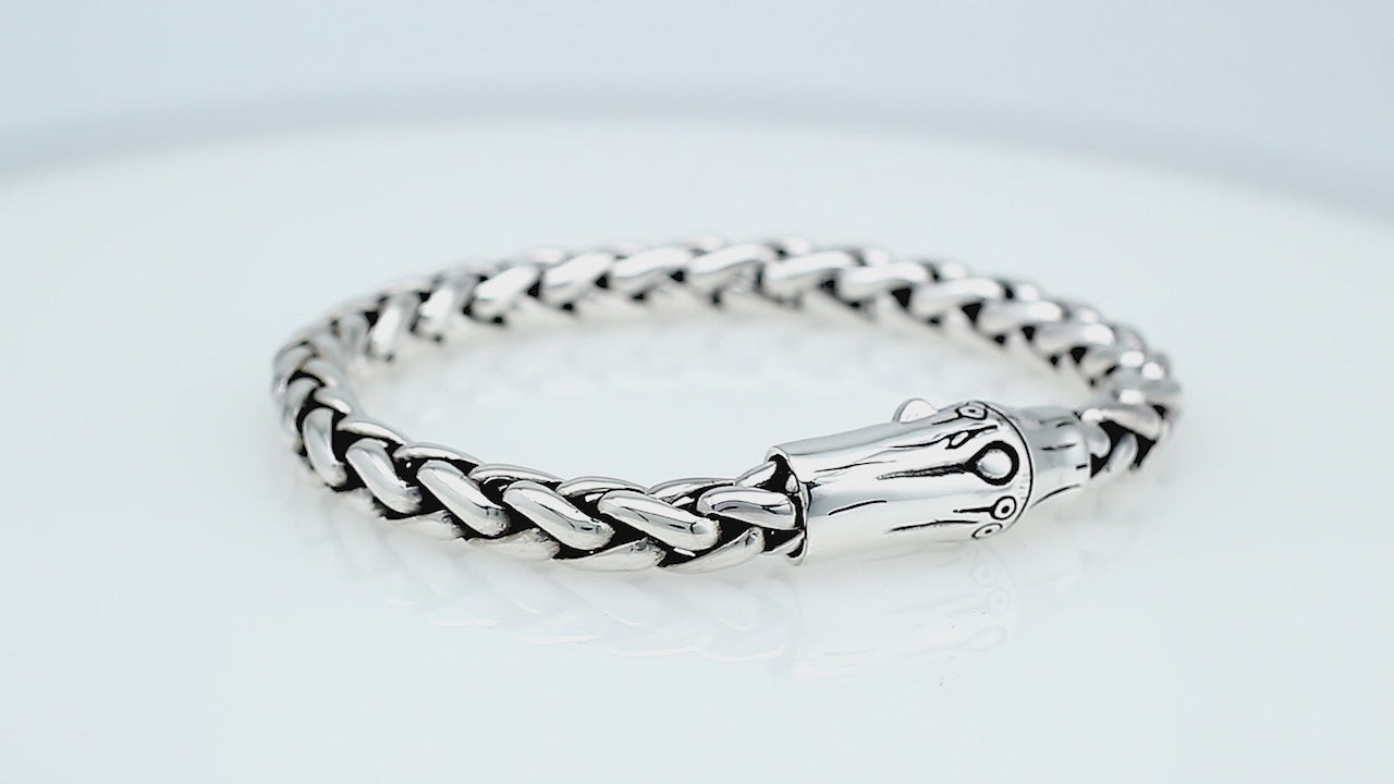 sterling silver heavy chain bracelet with engraved push clasp and polished links