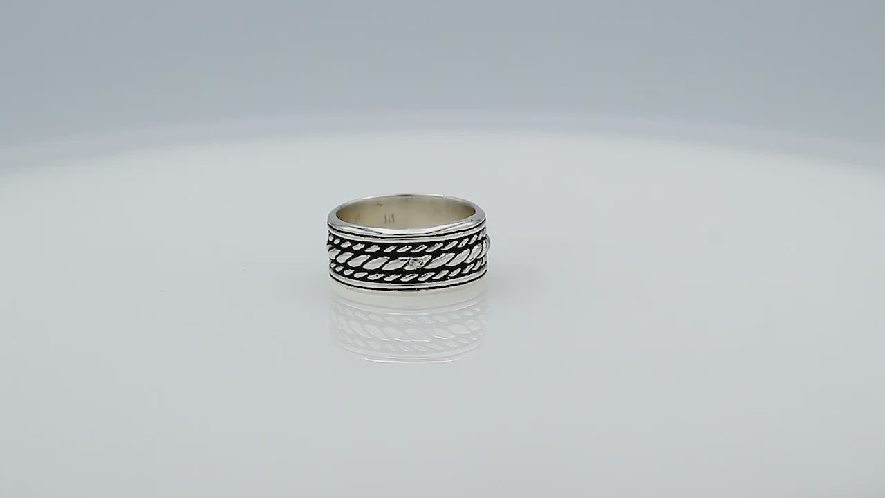 Wholesale sterling silver rope band rings with oxidized wide design, 925 silver unisex bulk jewelry for resellers and stores.