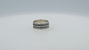Wholesale sterling silver rope band rings with oxidized wide design, 925 silver unisex bulk jewelry for resellers and stores.