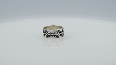 Wholesale sterling silver rope band rings with oxidized wide design, 925 silver unisex bulk jewelry for resellers and stores.