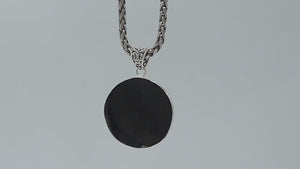 Wholesale sterling silver round pendant with abalone shell inlay and floral scroll accents, handcrafted Bali artisan jewelry for bulk buyers.