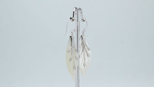Sterling silver mother of pearl leaf earrings with carved detailing and polished finish