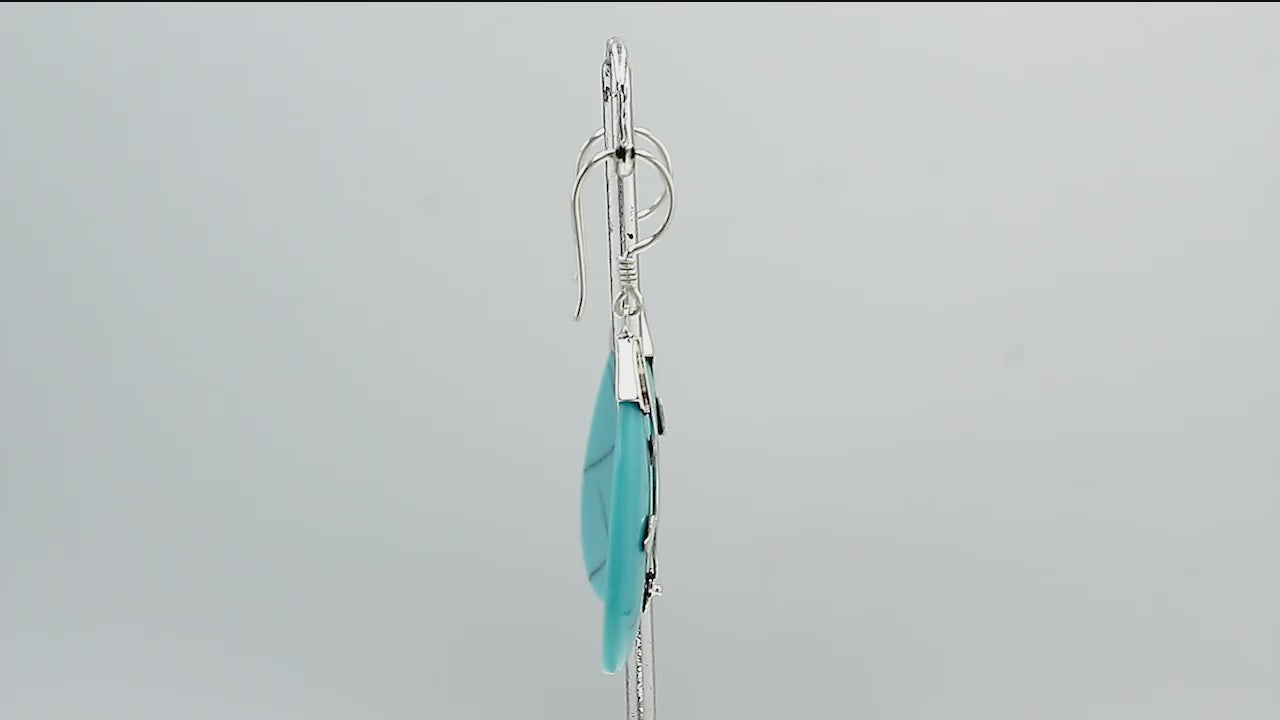 AE-1047-TQ Sterling Silver Teardrop Shape Earring With Turquoise Jewelry Bali Designs Inc 