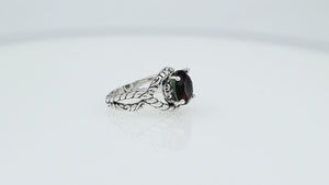 Sterling silver Green Quartz round statement ring with handcrafted rope detailing