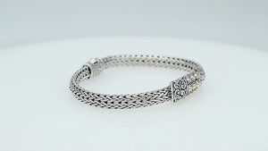 Sterling Silver & 18K Gold Bali Wheat Bracelet With Ornate Gold-Dot Centerpiece And Handcrafted Balinese Scrollwork Detailing