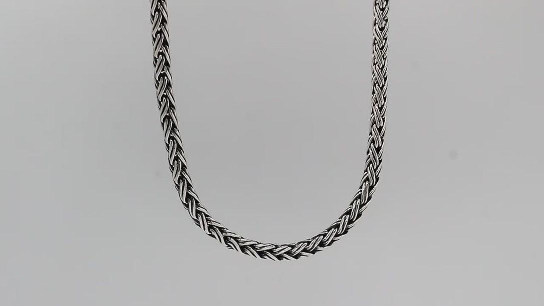 Wholesale 3MM sterling silver woven chain with lobster clasp, handcrafted Balinese design.
