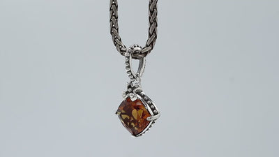 Sterling Silver Citrine Quartz Cushion Pendant with beaded bail handcrafted in Bali