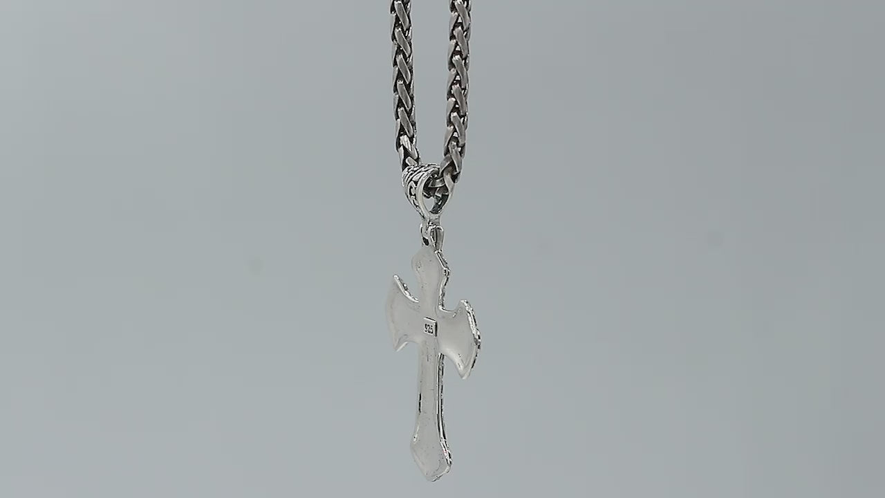 Wholesale sterling silver ornate cross pendant with intricate scrollwork and oxidized finish, handcrafted Bali artisan jewelry for bulk buyers.