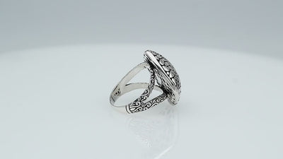 Wholesale sterling silver cushion dome ring with Balinese dot pattern, handcrafted bold artisan jewelry from Bali.