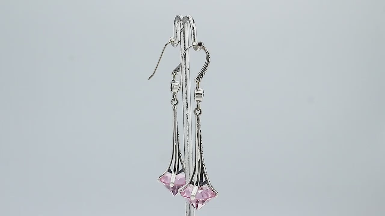 Sterling Silver Long Drop Earrings With Black Onyx