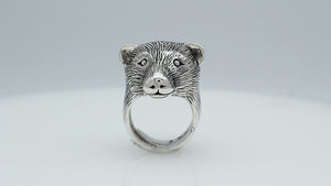 Wholesale sterling silver bear head ring with detailed 3D animal design, handcrafted men’s statement jewelry from Bali.