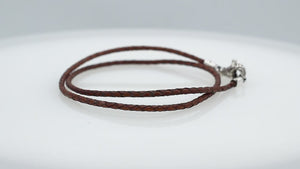 Wholesale black braided leather necklace cord with sterling silver clasp, handcrafted in Bali
