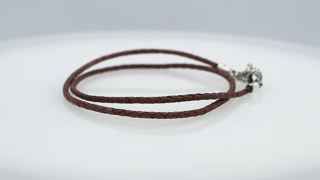 Wholesale black braided leather necklace cord with sterling silver clasp, handcrafted in Bali