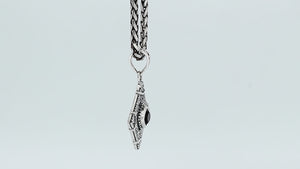 Sterling silver Garnet Quartz pendant with diamond-shaped Balinese filigree design
