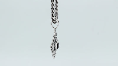 Sterling silver Garnet Quartz pendant with diamond-shaped Balinese filigree design
