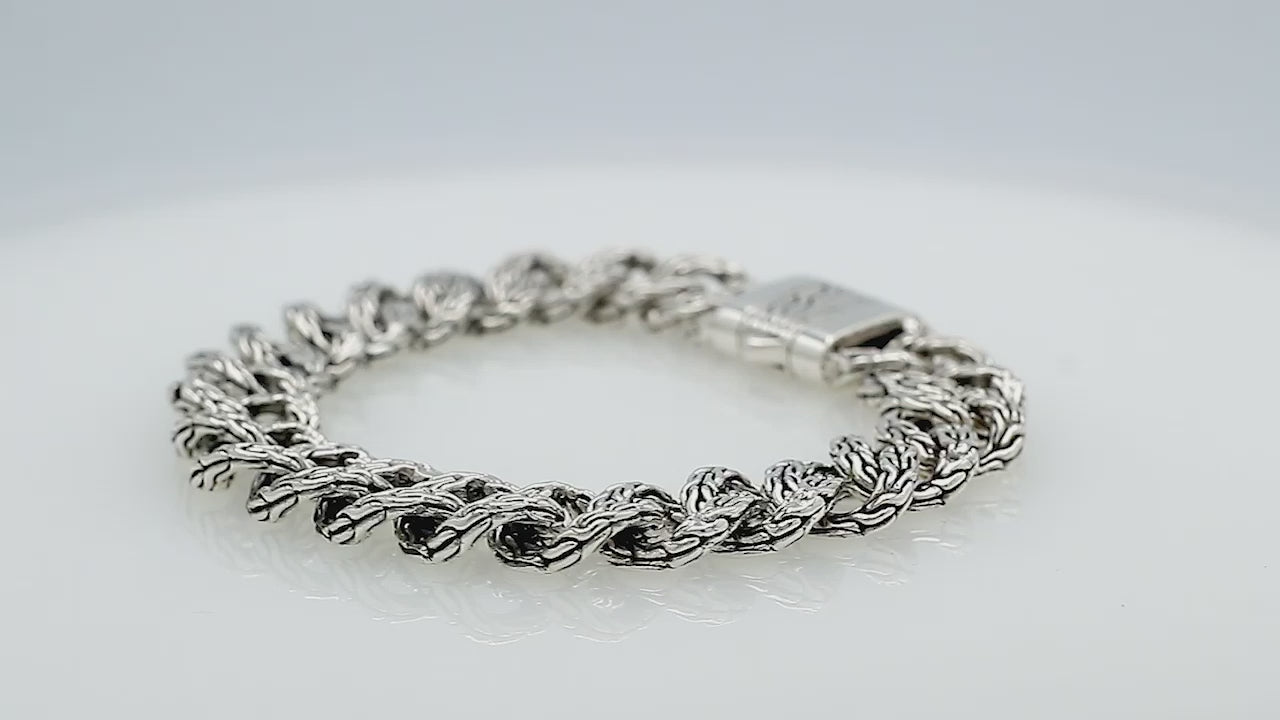 925 Sterling Silver Mix Chain Bracelet With Push Clasp Featuring Curb And Rope Design