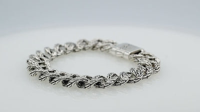 925 Sterling Silver Mix Chain Bracelet With Push Clasp Featuring Curb And Rope Design