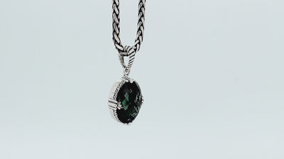 Sterling silver Green Quartz oval shape pendant with handcrafted twisted rope detailing